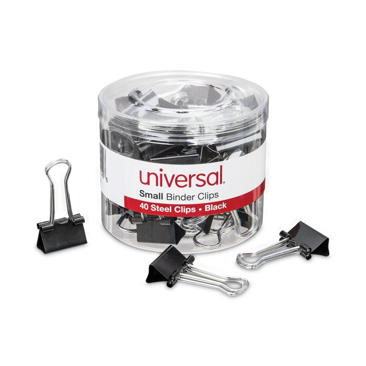 Universal Binder Clips with Storage Tub - Small, Black/Silver (40/Pack)